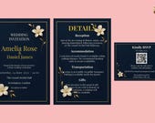 Minimalist Wedding Invitation Template, Elegant Invite Suite, QR Code RSVP, Editable Canva Template, 3-Piece Wedding Set