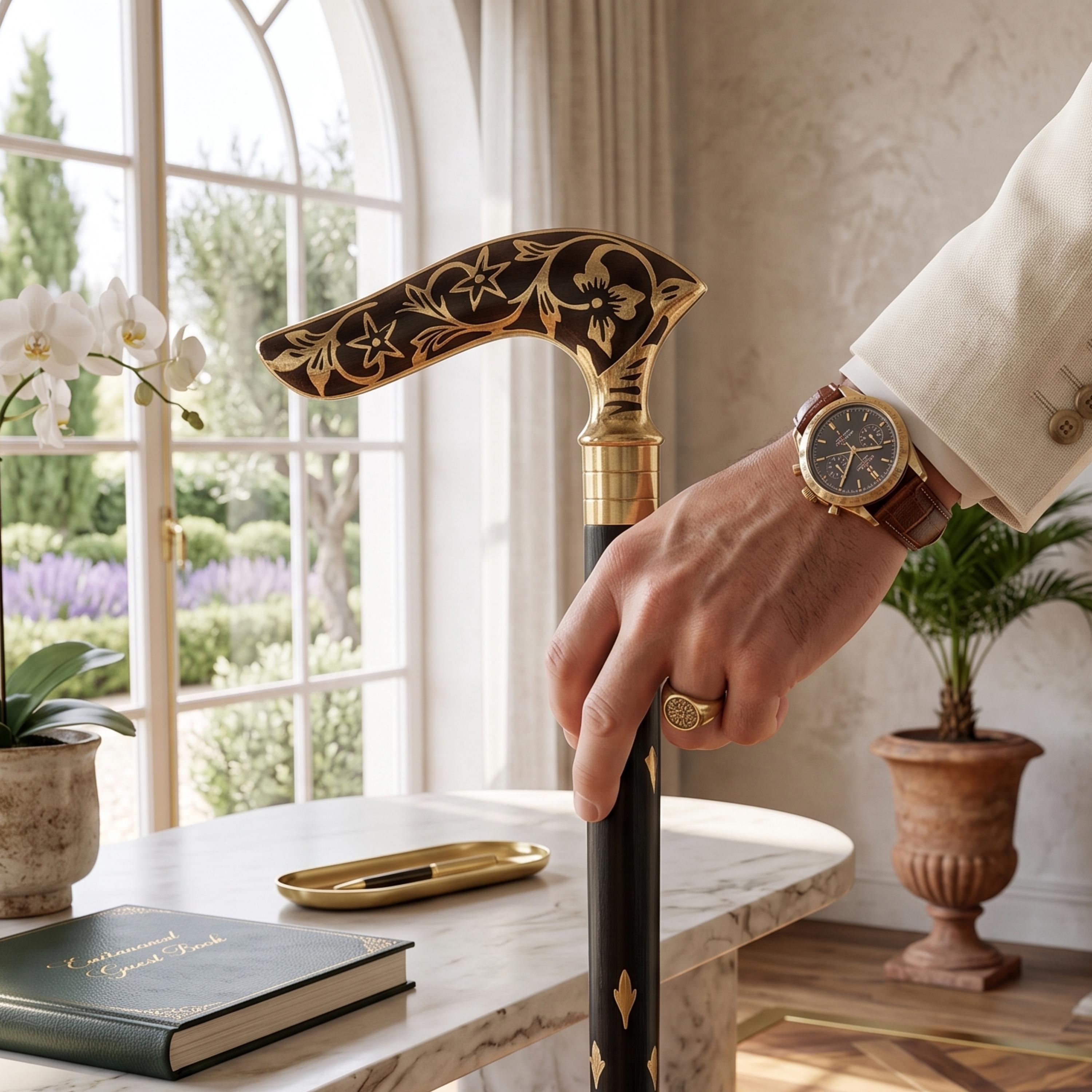 Handcrafted Rosewood Walking Cane Engraved Brass Animal Head Walking Stick (Customizable)