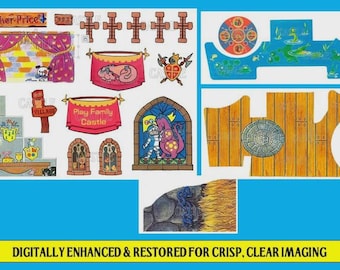 Vintage Little People Reproduction Lithos Stickers Decals for #993 Castle