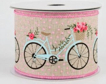 2.5 inches wide Bicycles Wired Ribbon, Summer Ribbon