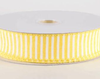 Yellow and White Striped Decorative Ribbon, Wired Edge, Craft and Gift Wrapping, !-1/2 inch