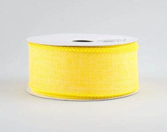Yellow Wired Burlap Ribbon, Fabric Craft Ribbon on Spool for Wrapping, Bows, and Decorations, 1-1/2 inch