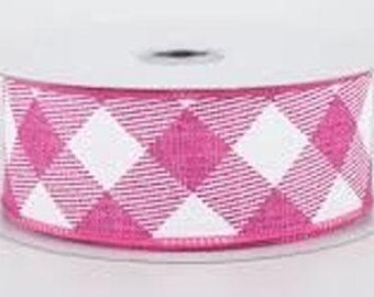 Pink and White Gingham Plaid Ribbon, Checkered Pattern, Craft and Gift Wrapping, 1-1/2 inch