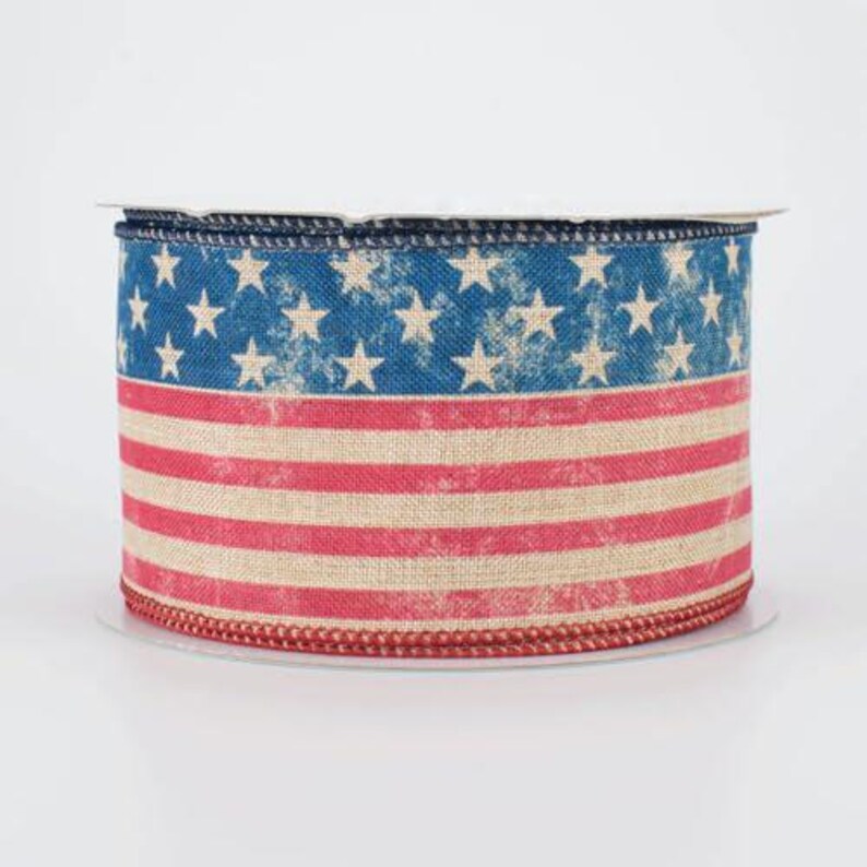 Patriotic American Flag Ribbon, 2-1/2 Inch Wide, Burlap Wired Edge, Red ...