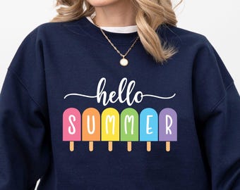 Sudadera Hello Summer, Sudadera con capucha de verano linda, Camisa de verano, Camisa de helado, Camisa del último día de clases, Ropa de vacaciones de verano, Camisa de playa