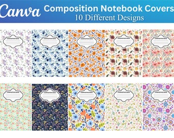 10 copertine per quaderni di composizione: modelli Canva personalizzabili, ritorno a scuola (download digitale)