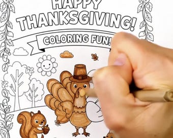 Libro para colorear de Feliz Día de Acción de Gracias – Descarga digital instantánea, Libro para colorear imprimible para niños, Actividades de agradecimiento