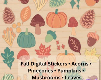 Fall Sticker Pack | Autumn Digital Stickers | Cozy Planner Stickers | Mushrooms Leaves Acorns Pumpkins | Magik Stikies Fall Collection