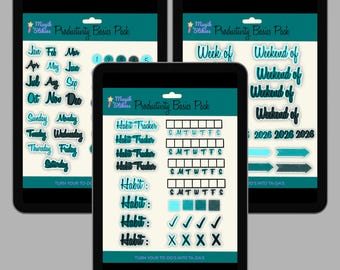 Productivity, Motivation Digital Sticker Bundle | Monthly Flowers, Quotes Planner Stickers for GoodNotes & Digital Planners