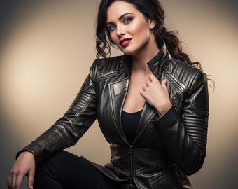 Medieval Inspired Black Hide Coat | Genuine Cowhide Biker Tunic | Women's Fantasy Cosplay Garb