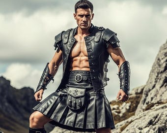 Handmade Medieval Leather Warrior Costume, Gladiator Armor Set, Spartan Cosplay Outfit, Custom Size Men's Leather Set