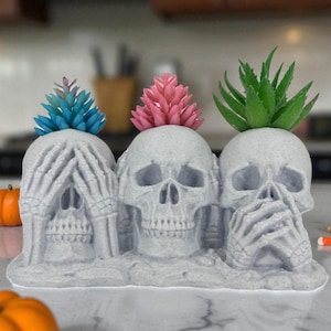See No Evil Skull Planter: Gotisk Halloweendekoration, Suckulenthållare