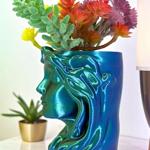 Aurora Prism Goddess Planter: Color-Changing Woman Face Vase