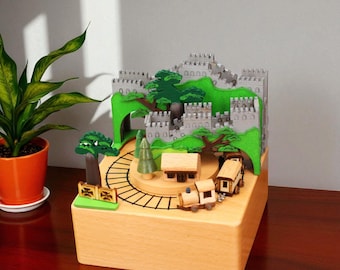 Handmade Wooden Train Music Box, Rustic Nature Decor