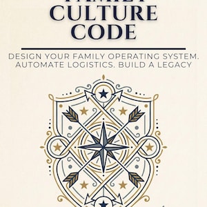 May include: Book cover titled "The Family Culture Code" with navy blue and gold text and a decorative emblem. The cover includes the author's name, Hanna C. Westberg, and the tagline "From Chaos to Sovereignty."