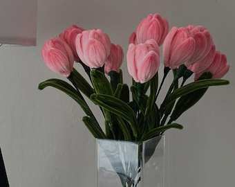 Rose Gradient Tulip Bouquet - Handmade Chenille Wire Flowers - Pipe Cleaner Floral Arrangement, Elegant Home Decor Gift