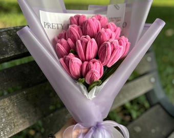 Handmade Pipe Cleaner Flower Bouquet – Colorful Chenille Stem Flowers Tulips, Unique Home Decor, Gift for Her, Birthday, Anniversary