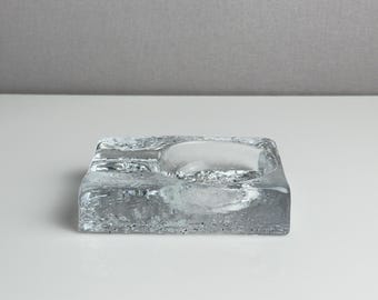 Vintage Kosta Boda Ice Block Ashtray – Rolf Sinnemark Double Channel Design – Mid-Century Modern – 1960s
