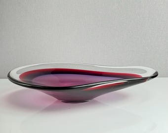Vintage Flygsfors Coquille Pink Purple Glass Bowl – Paul Kedelv Swedish Centerpiece Bowl – Mid-Century – 1950s