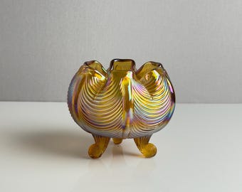 Vintage Fenton Autumn Gold Drapery Rose Bowl – 100th Anniversary Carnival Glass – 2005