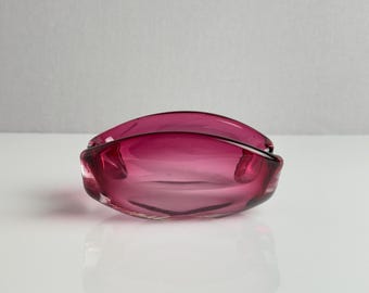Vintage Pink Art Glass Ashtray – Mid-Century Murano Style – Hand Blown Freeform Glass – 1960s
