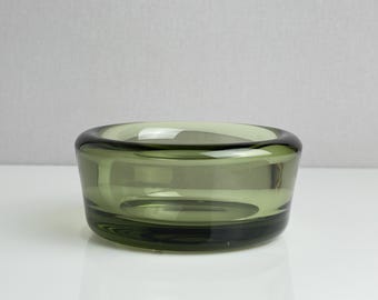 Vintage Kosta Boda Art Glass Bowl – Anna Ehrner Signed Green Swirl - Sweden - 1990s