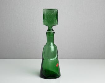 Vintage Kosta Boda Green Glass Decanter – Erik Höglund Man Bottle – Mid-Century Scandinavian - 1960s