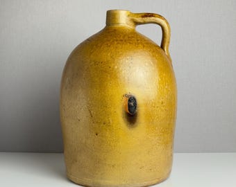 Antique Stoneware Merchant Jug – Salt Glazed Crock Ovoid Primitive Pottery – late 1800s