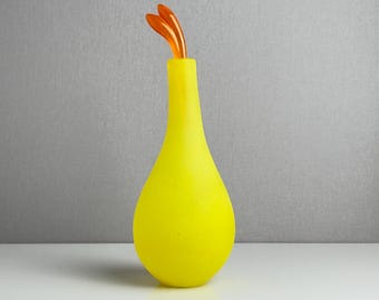 Vintage Kosta Boda Gunnel Sahlin Yellow Glass Bottle – Naturalis Series – Scandinavian Art Glass - 1980s