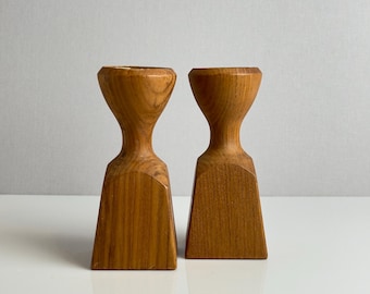 Vintage Dansk Teak Candle Holders Pair – Jens Quistgaard – Danish Modern Mid-Century Candlesticks – 1970s