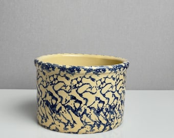 Vintage Robinson Ransbottom blauwe porseleinen schaal – RRP Co Roseville Ohio Stoneware Low Jar – jaren 1980