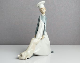 Vintage Lladró Figurine – Cook in Trouble by Vicente Martínez – Porcelain Chef & Pig – 1970s