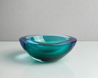 Vintage Murano Sommerso Teal Green Blue Geode Bowl – Cased Crystal Art Glass – Mid-Century – 1960s
