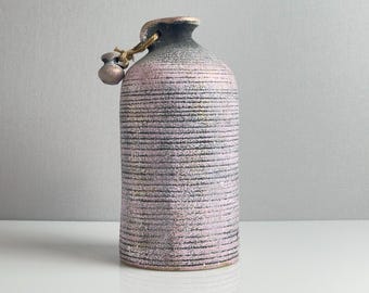 Vintage Studio Pottery Stoneware Bottle Vase – Textured Wabi Sabi – European Mid Century – 1970s