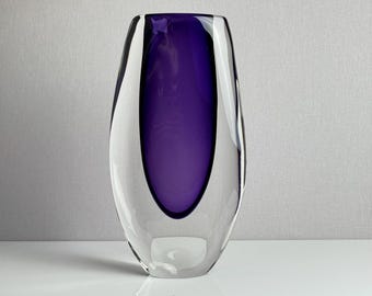 Vintage Jesse Reece for Tiffany & Co Sommerso Purple Crystal Vase – American Art Glass – 1990s