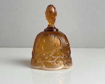 Vintage Fenton Amber Opalescent Glass Bell – Lily of the Valley Pattern – Pressed Glass – 1970s