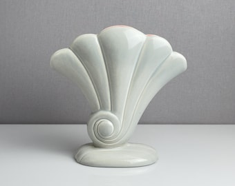 Vintage Red Wing Pottery Shell Form Vase – Blue/Grey & Pink Interior – Mid-Century Modern - 1960s
