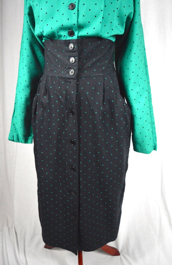 80s does 50s Polka dot green and black high waist… - image 3