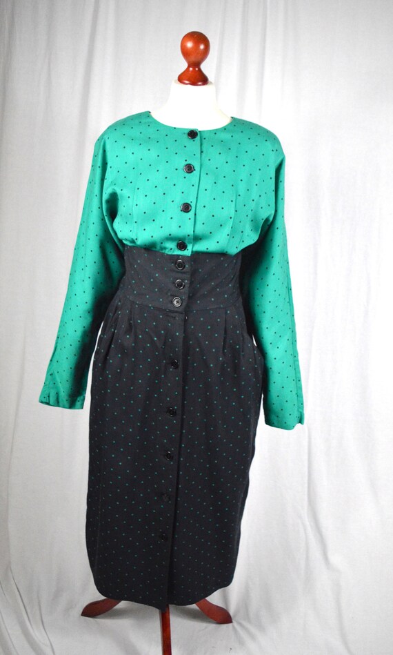 80s does 50s Polka dot green and black high waist… - image 6