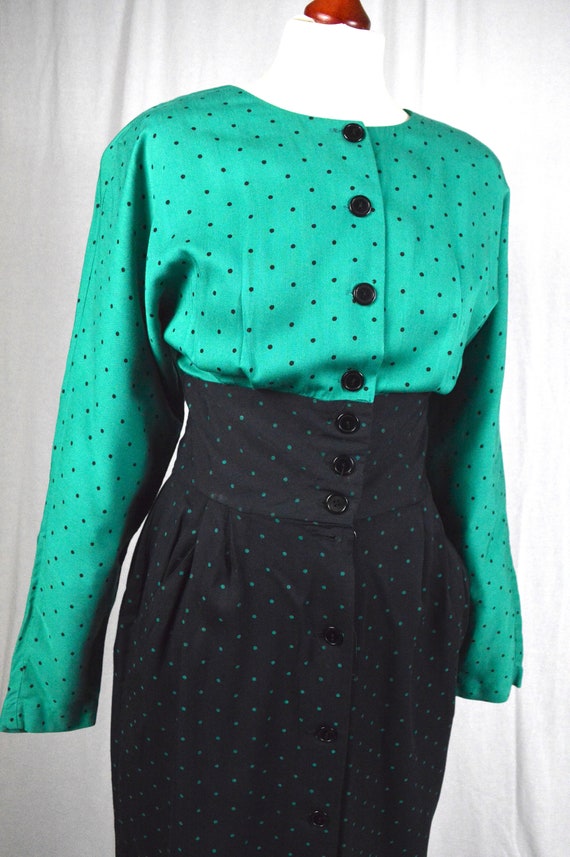 80s does 50s Polka dot green and black high waist… - image 7