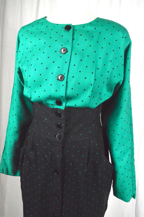 80s does 50s Polka dot green and black high waist… - image 2
