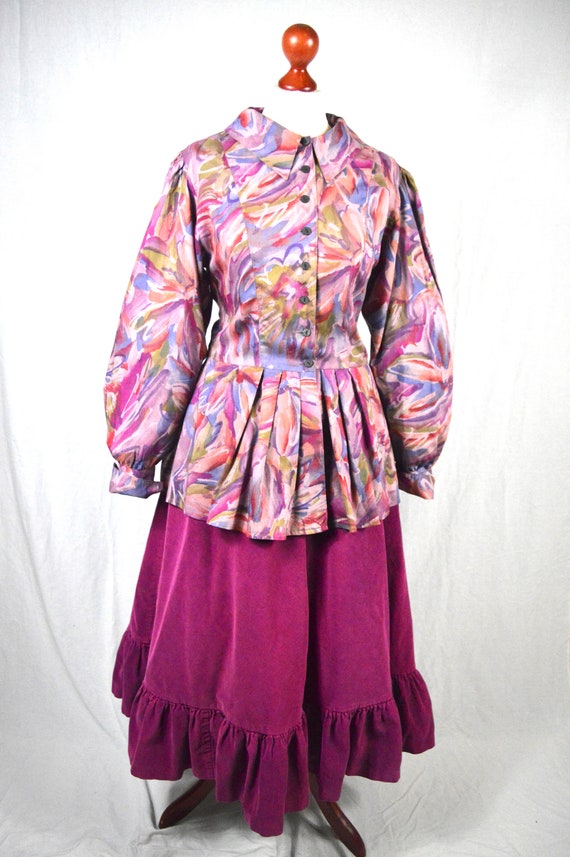 70s/80s Painterly boho pink + purple abstract pep… - image 3