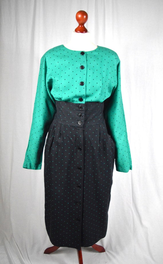 80s does 50s Polka dot green and black high waist… - image 5