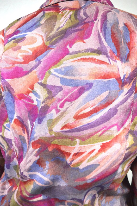 70s/80s Painterly boho pink + purple abstract pep… - image 10