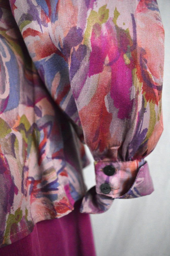 70s/80s Painterly boho pink + purple abstract pep… - image 6