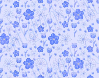 Blue winter flowers seamless pattern (Wallpaper or Printable)