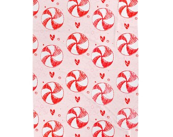 Red Peppermint Candy Pattern Velveteen Plush Blanket | Holiday Candy Canes