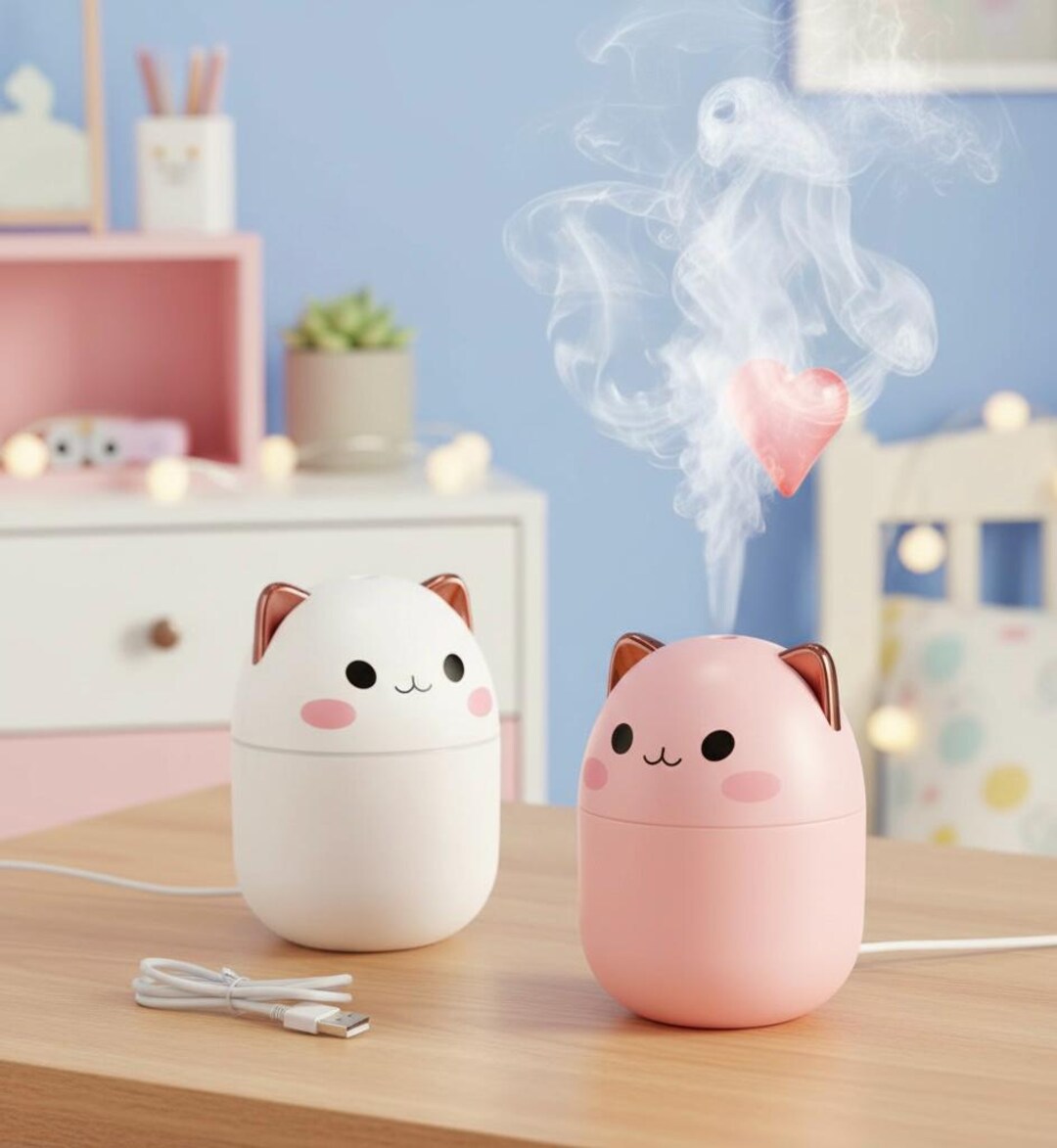 Cute Kitten Essential Oil Diffuser – Mini Air Humidifier, Aromatherapy ...
