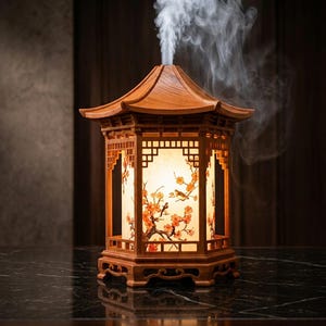 Chinesischer Pavillon-Luftbefeuchter – Nebeldiffusor, japanisches und orientalisches Nachtlicht, Zen-Lampe