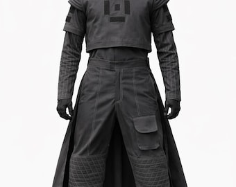 Op Mandalorian geïnspireerd 4-delig DONKERGRIJS pilotenpak | Bounty Hunter-cosplay-outfit met vest en rok | Aangepast Star Wars-fankostuum